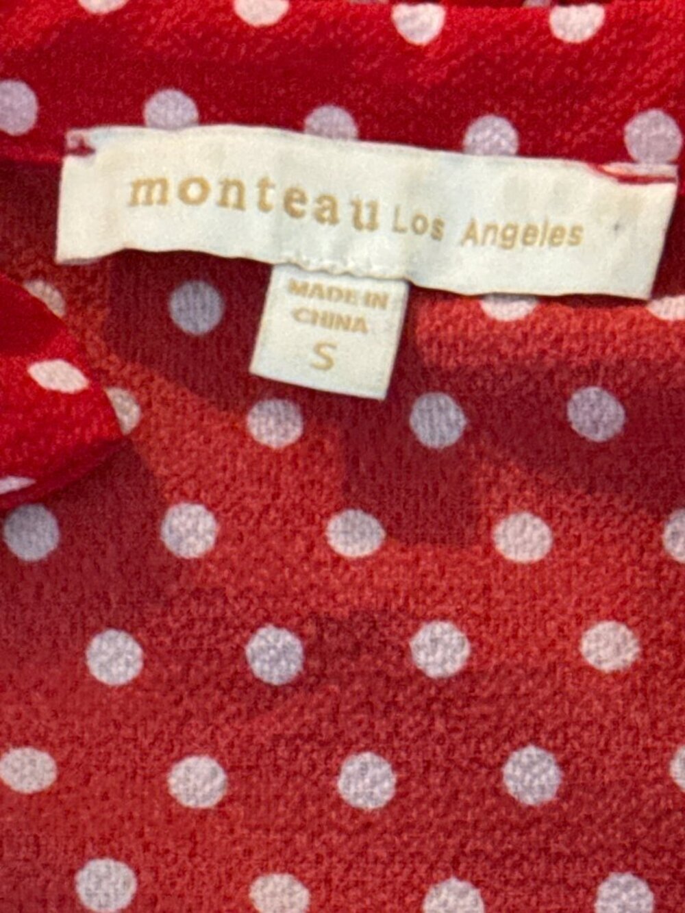 Monteau LA Red Polka Dot Wrap Dress Small Retro Midi Tie Waist - Picture 5 of 7